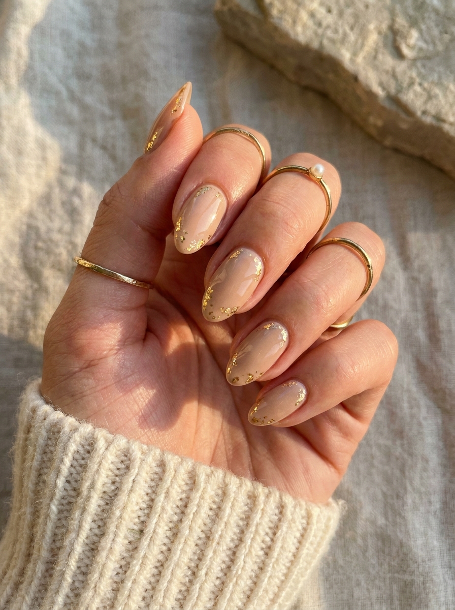 Almond Nails with Gold Leaf Details als Almond Fall Nails Inspiration 2026